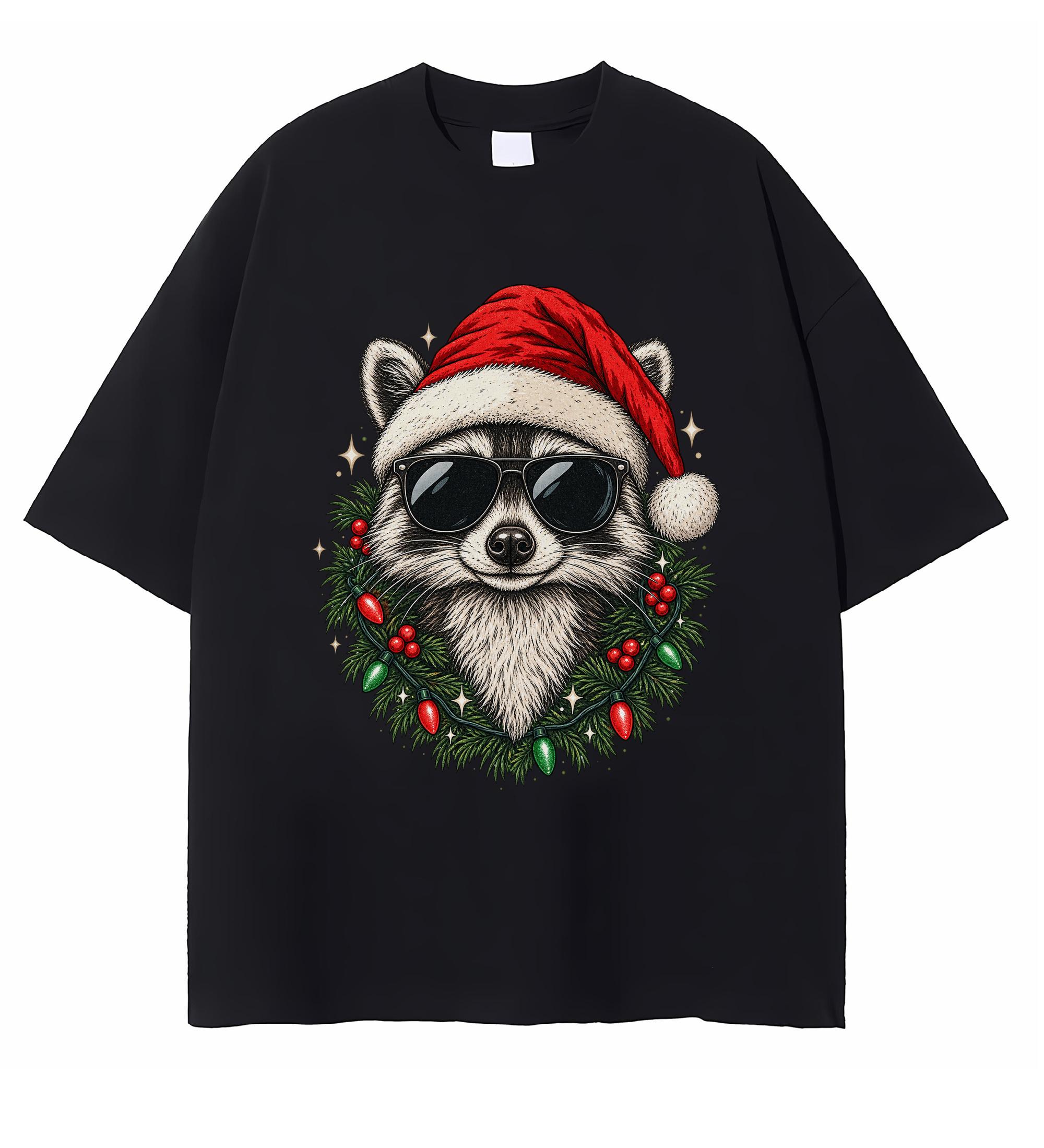 Funny Christmas Raccoon T-shirt Cute Holiday Woodland Animal Graphic Festive Gift For Raccoon Lovers