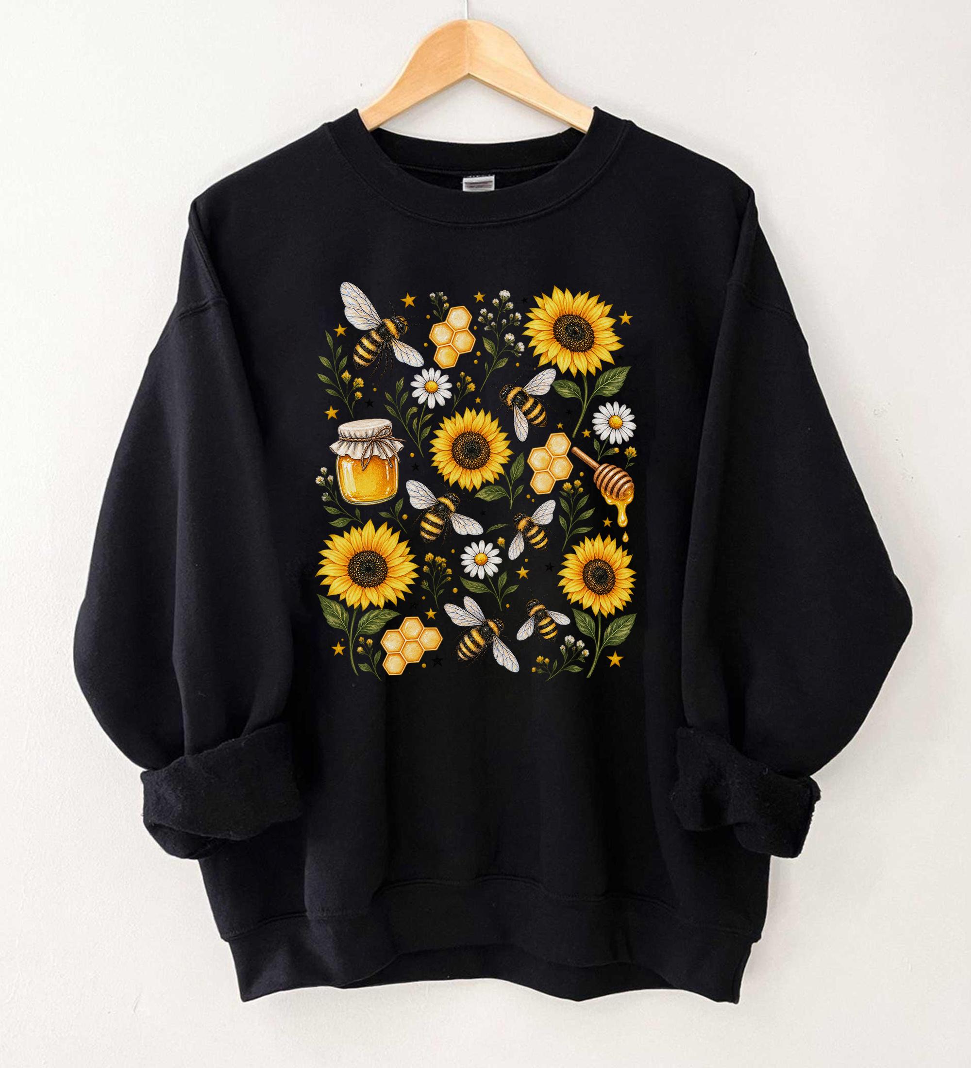 Bee Sunflower Cottagecore Sweatshirt Honeycomb Wildflower Botanical Graphic Vintage Bumblebee Garden Gift